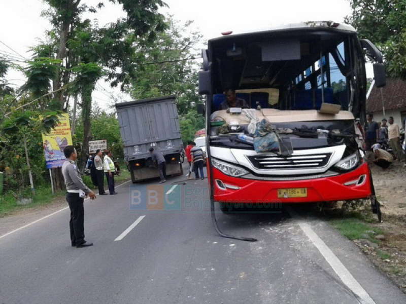 Hindari Truk, Bus Moedah Tabrak Pohon