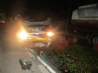 Sopir Mengantuk, Pikap Bermuatan Jeruk Terbalik