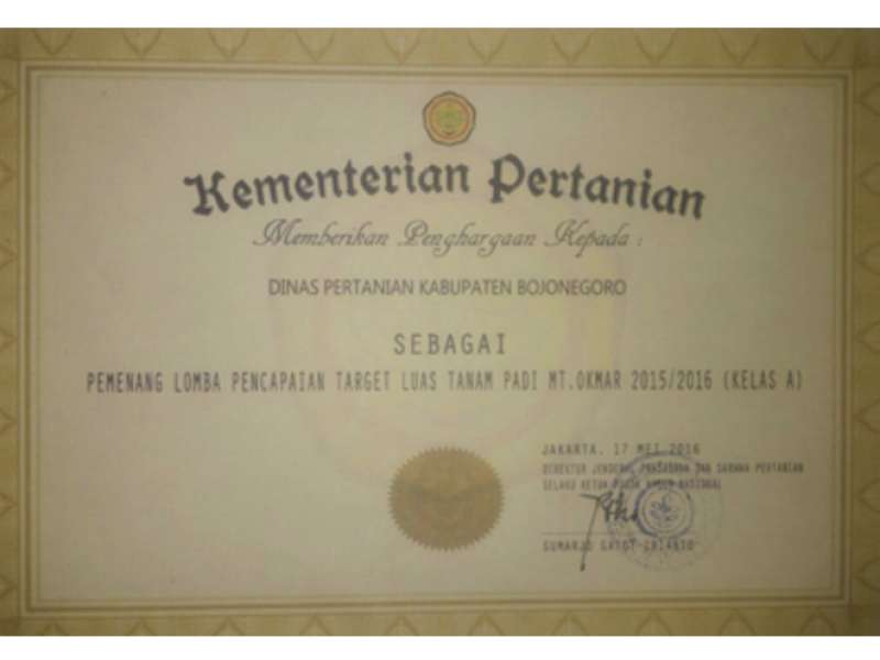 Dinas Pertanian Terima Penghargaan dari Kementerian