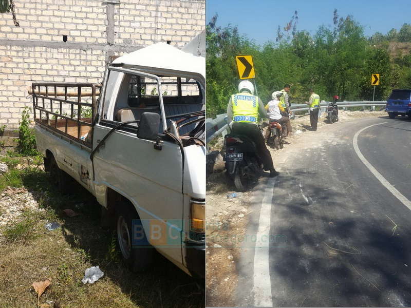 Pikap Bermuatan 5 Orang Terbalik, 1 Meninggal dan 2 Luka Berat