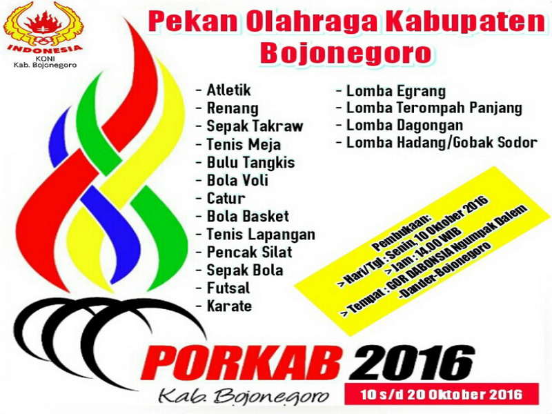 Inilah Jadwal Pekan Olahraga Kabupaten Bojonegoro 2016
