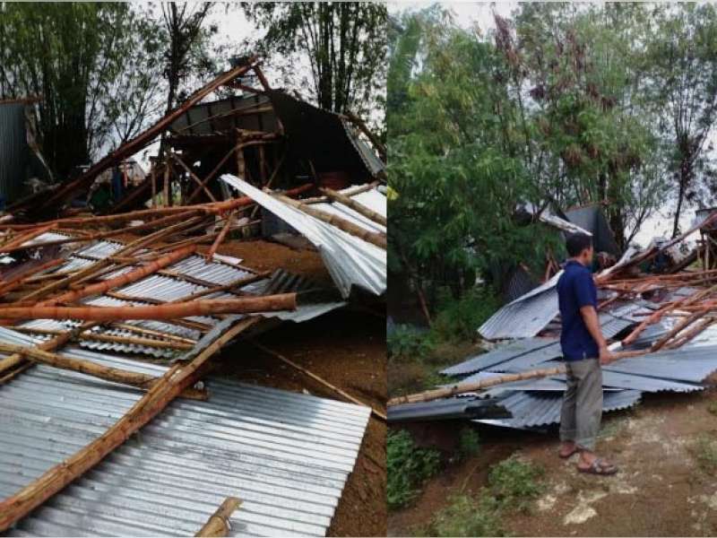 Hujan Disertai Angin Kencang Robohkan Bangunan Penggilingan Padi di Kanor