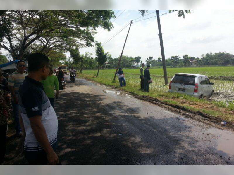 Hindari Motor, Mobil Xenia Nyemplung ke Sawah