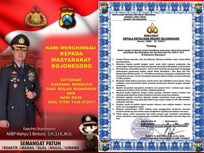 Kapolres Keluarkan Maklumat Selama Ramadan dan Perayaan Idul Fitri 1438 H