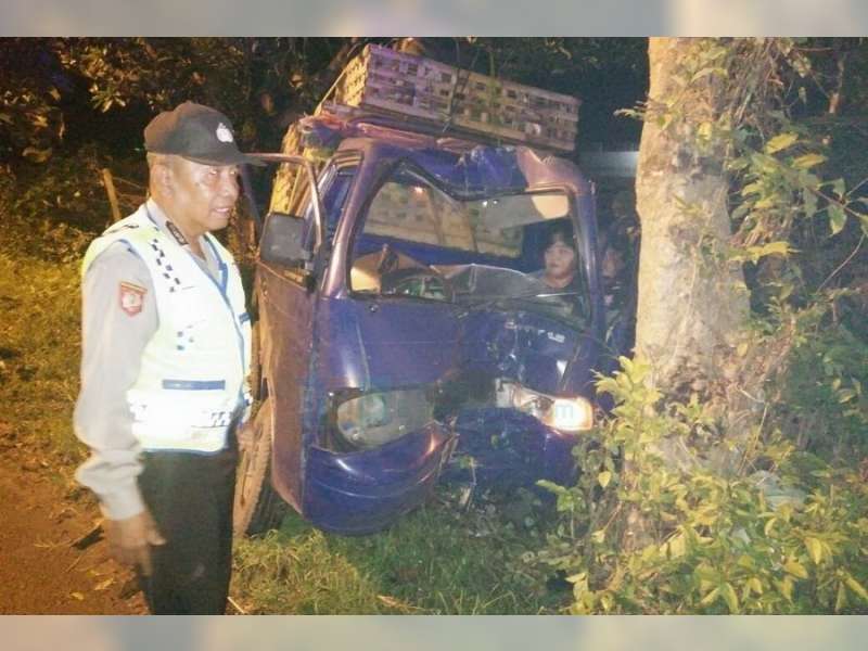 Pikap Tabrak Pohon Penghijauan di Dander, Penumpang Terjepit Bodi Mobil dan Alami Patah Kaki