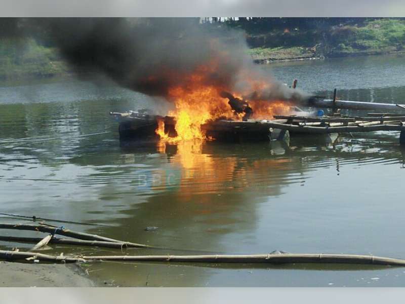 Polres Bojonegoro Tindak Penambang Pasir Mekanik Ilegal, di Sungai Bengawan Solo