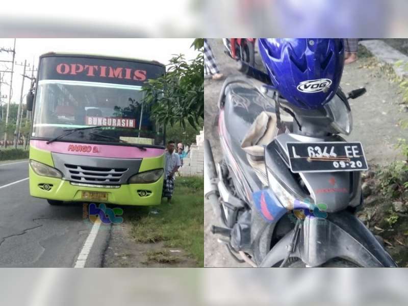 Seruduk Bus Dari Belakang, Pemotor di Baureno Alami Patah Kaki