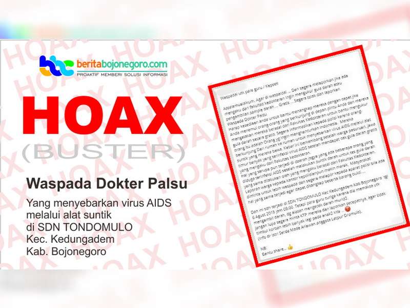 HOAX: Isu Dokter Palsu Sebarkan Virus AIDS di SDN Tondomulo Kedungadem Bojonegoro