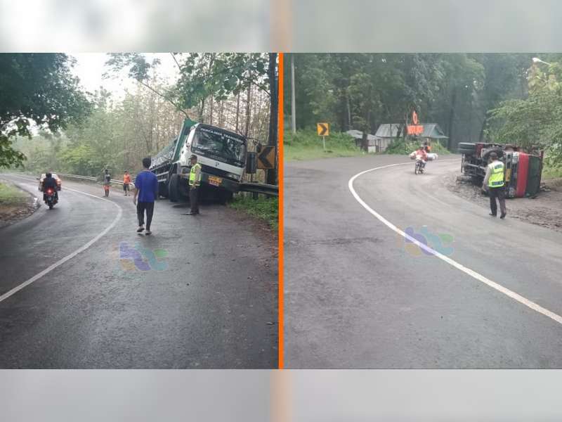 Dalam Waktu Yang Hampir Bersamaan, 2 Truk Terguling di Watujago Bojonegoro