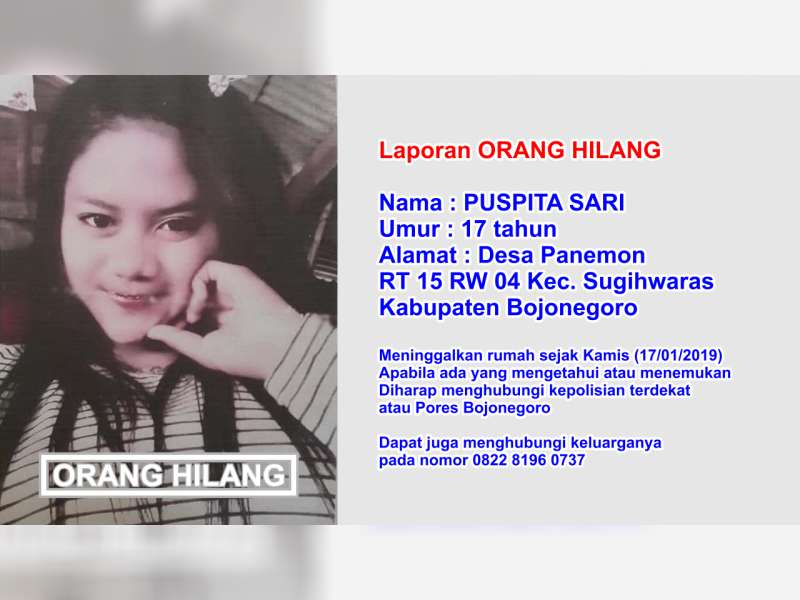 Seorang Gadis Asal Sugihwaras Bojonegoro Dilaporkan Hilang