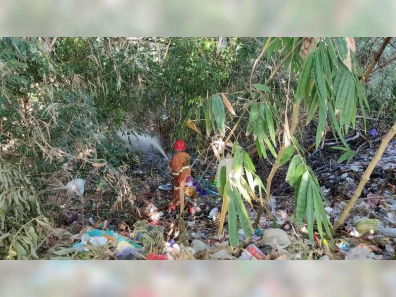 Tumpukan Sampah dan Rumpun Bambu di Kedungadem Bojonegoro Terbakar