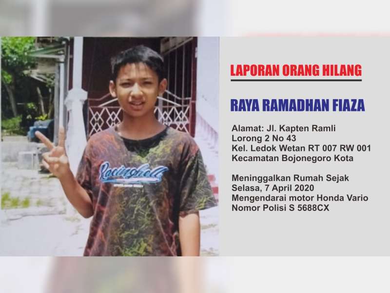 Seorang Remaja Asal Ledok Wetan Bojonegoro Dilaporkan Hilang