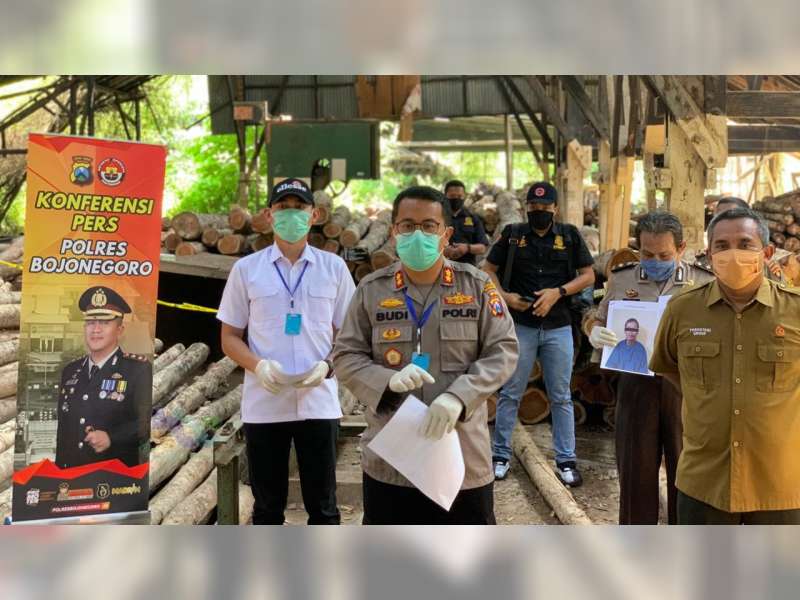 Polres Bojonegoro Bersama Perhutani Amankan 4 Orang Pelaku Ilegal Logging
