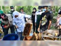 Hadiri Panen Madu, Bupati Anna Mu'awanah Perkenalkan Produk Madu Lokal Bojonegoro