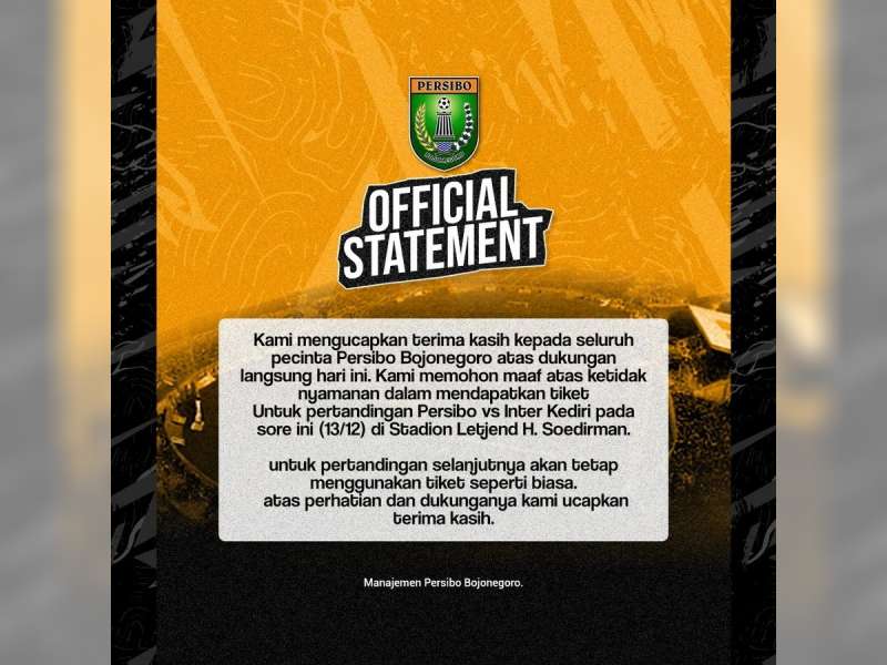 Panpel Persibo Bojonegoro Tak Jual Tiket, Ini Jawaban Manajemen