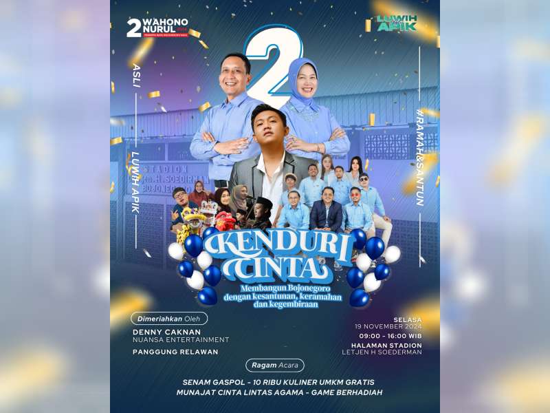 ‘Kenduri Cinta’ Wahono-Nurul di Bojonegoro Hadirkan Denny Caknan dan Sediakan 10 Ribu Porsi Kuliner Gratis