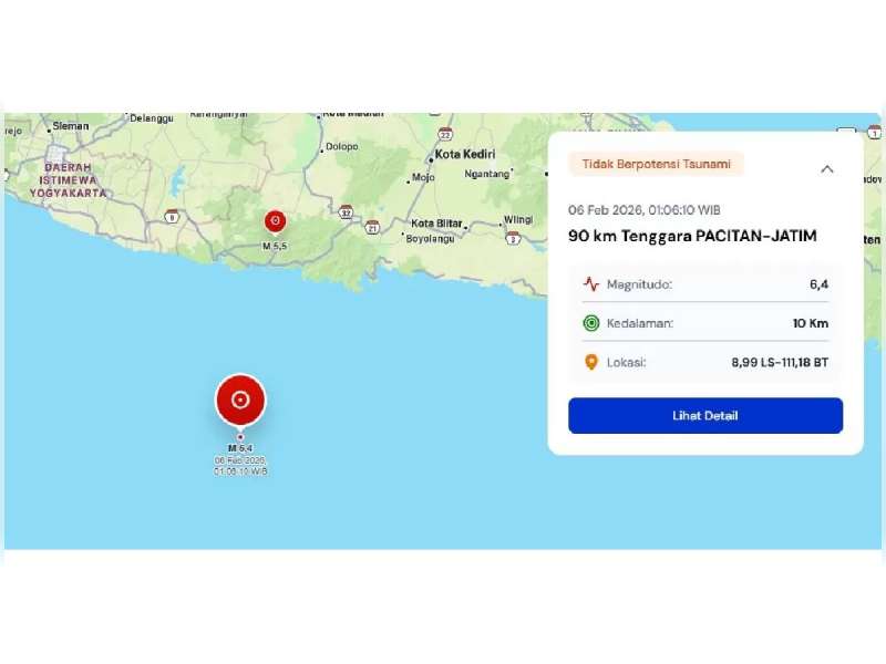 Gempa Magnitudo 6,4 Guncang Pacitan Dini Hari, Terasa hingga Bojonegoro
