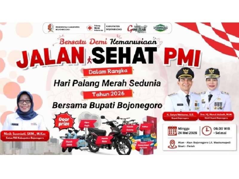 PMI Bojonegoro Gelar Jalan Sehat Bareng Bupati Peringati Hari Palang Merah Sedunia, Ayo Ikutan