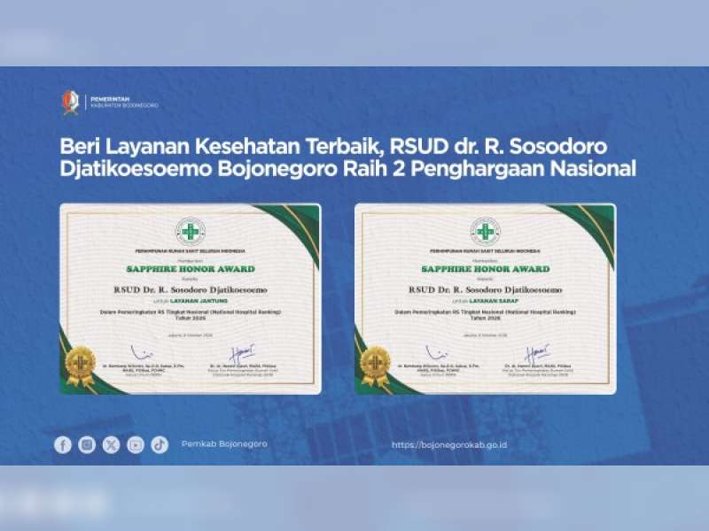 RSUD Sosodoro Bojonegoro Buktikan Mutu Layanan Jantung dan Saraf  dengan Penghargaan Tingkat Nasional