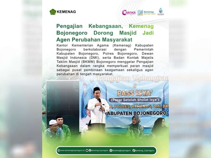 Kemenag Bojonegoro Ajak Masjid Jadi Pusat Perubahan Sosial